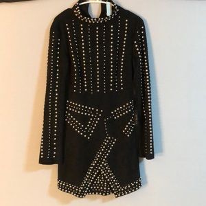 Dress Long Sleeve Stud Bandage Bodysuit